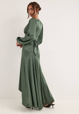 Satin Balloon Sleeve High Low