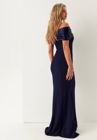 Satin Bow Off Shoulder Gown