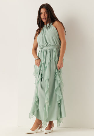 Frill Halterneck Ankle Dress