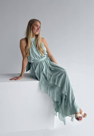 Frill Halterneck Ankle Dress