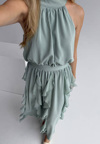 Frill Halterneck Ankle Dress