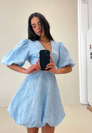 V-neck Bubble Hem Short Dress