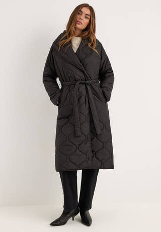 Quilted Long Jacket Black