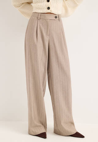 Mid Waist Pleated Suit Trousers Striped