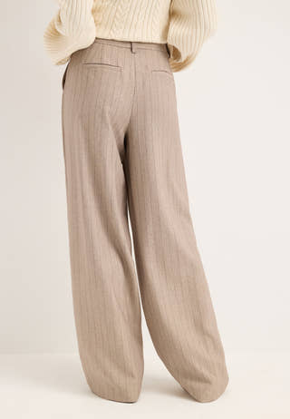 Mid Waist Pleated Suit Trousers Striped