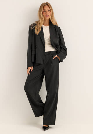 Mid Waist Pleated Suit Trousers Striped