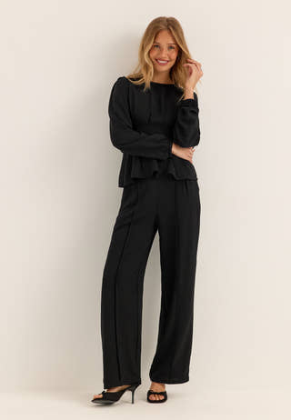 Crepe Front Seam Trousers Black