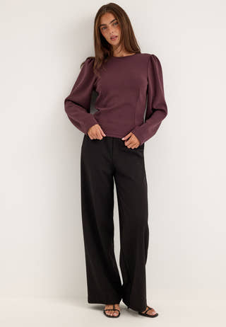 Shaped Puff Sleeve Top Purple