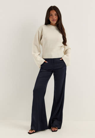 Knitted Wool Blend Wide Sleeve Sweater White