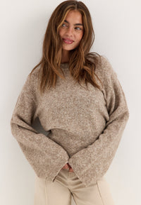 Knitted Wool Blend Wide Sleeve Sweater