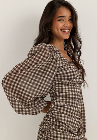 Balloon Sleeve Chiffon Maxi Dress Patterned