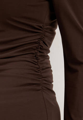 Asymmetric Long Sleeve Top Brown