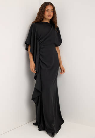 Draped Flounce Gown Black