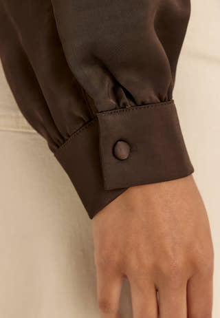 Satin Puff Sleeve Blouse Brown