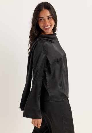 Satin Scarf Blouse Black