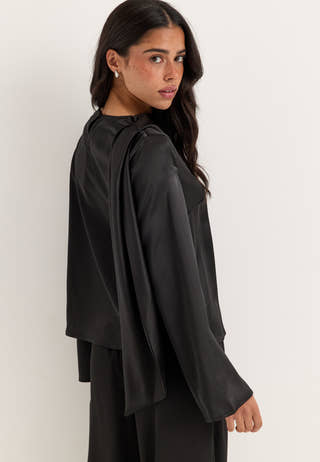 Satin Scarf Blouse Black