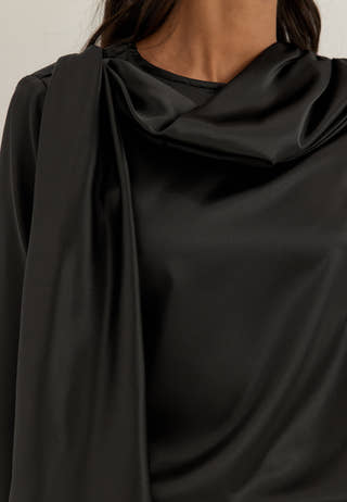 Satin Scarf Blouse Black