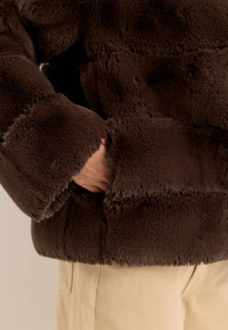 Faux fur High Collar Coat Brown
