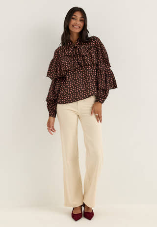 Flounce Tie Blouse Patterned