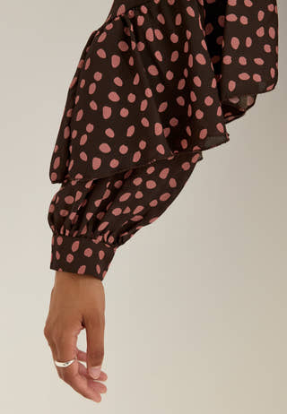 Flounce Tie Blouse Patterned