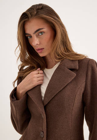 Shaped Wool Blend Coat Brown
