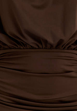 Asymmetric Flounce Soft Dress Brown