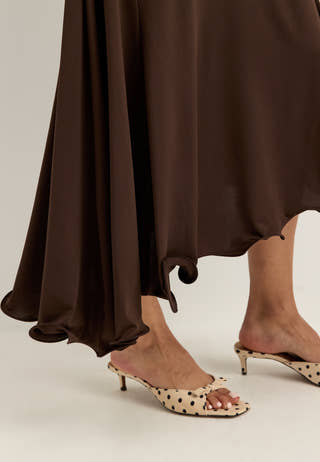 Asymmetric Flounce Soft Dress Brown