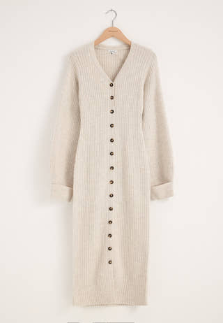Knitted Volume Sleeve Cardigan Dress White