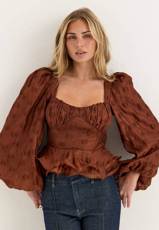 Corset Puff Sleeve Blouse Purple