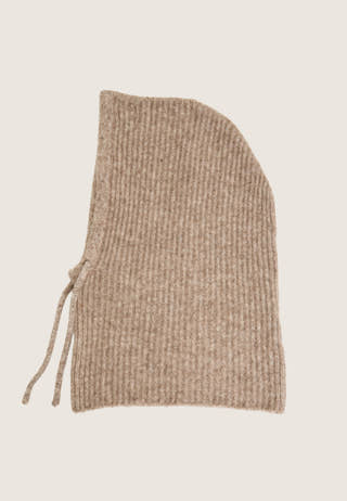 Wool Blend Knitted Balaclava Beige