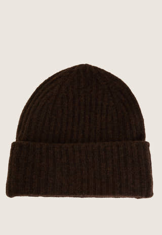 Wool Blend Knitted Hat Brown