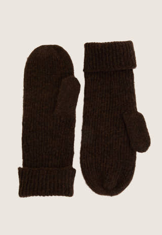 Wool Blend Knitted Mittens Brown
