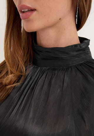 Balloon Sleeve Short Flounce Dress Black