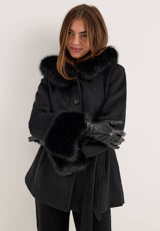 Hooded Wool Blend Coat Black
