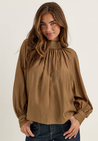 Sheer Flowy Blouse Brown