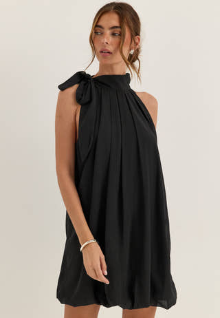 Balloon Tie Dress Black