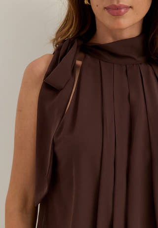 High Collar Tie Blouse Purple