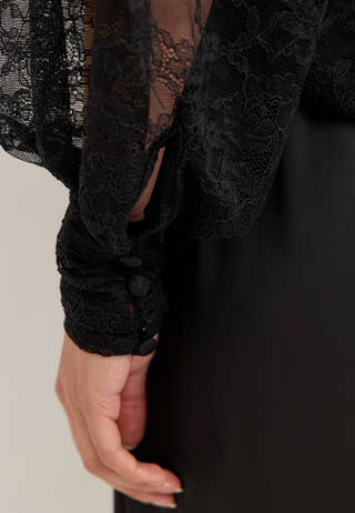 High Neck Lace Blouse Black