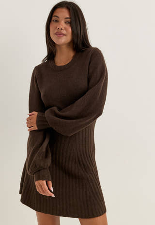 Knitted Short Dress Brown