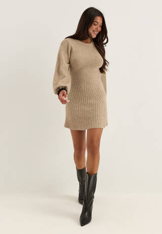 Knitted Short Dress Beige