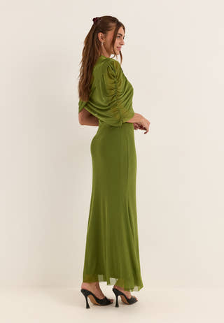 Vmrosetta 2/4 MESH MAXI DRESS Green