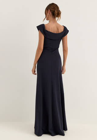 Off Shoulder Pleat Gown Blue
