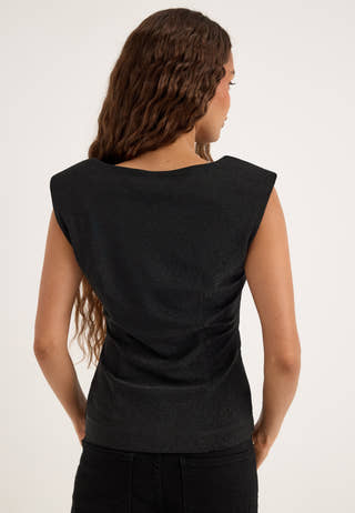 Power Shoulder Sparkling Top Black