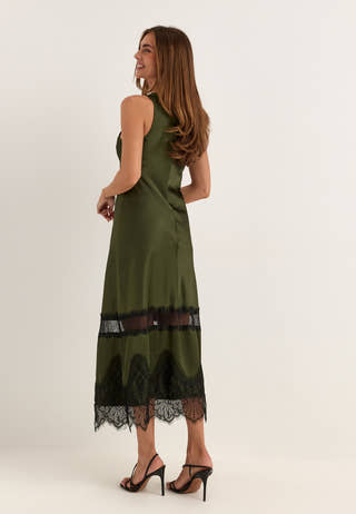 Onlindona S/L Long Lace Satin Dress Green