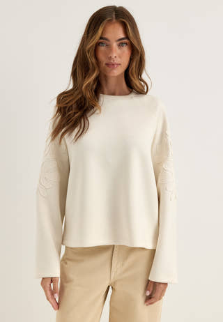 Objandrea Re L/S O-NECK EMB TOP Beige