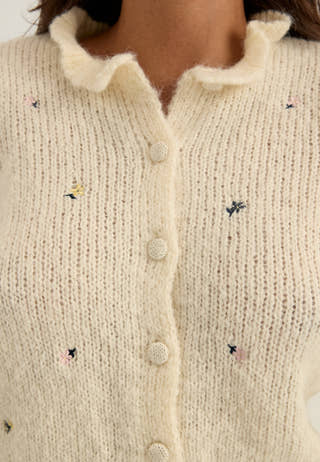 Viflora L/S O-NECK EMB KNIT CA Floral