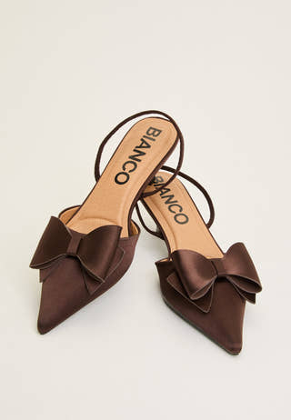 Biakristin Kitten Heel Bow Slingback Satin Brown