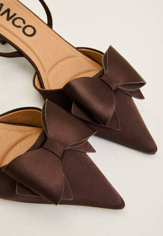 Biakristin Kitten Heel Bow Slingback Satin Brown