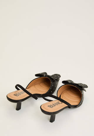 Biakristin Kitten Heel Bow Slingback Rhinestone Satin Black