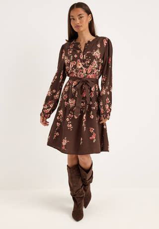 Vielma Bai O-neck L/S SHORT DRESS Brown